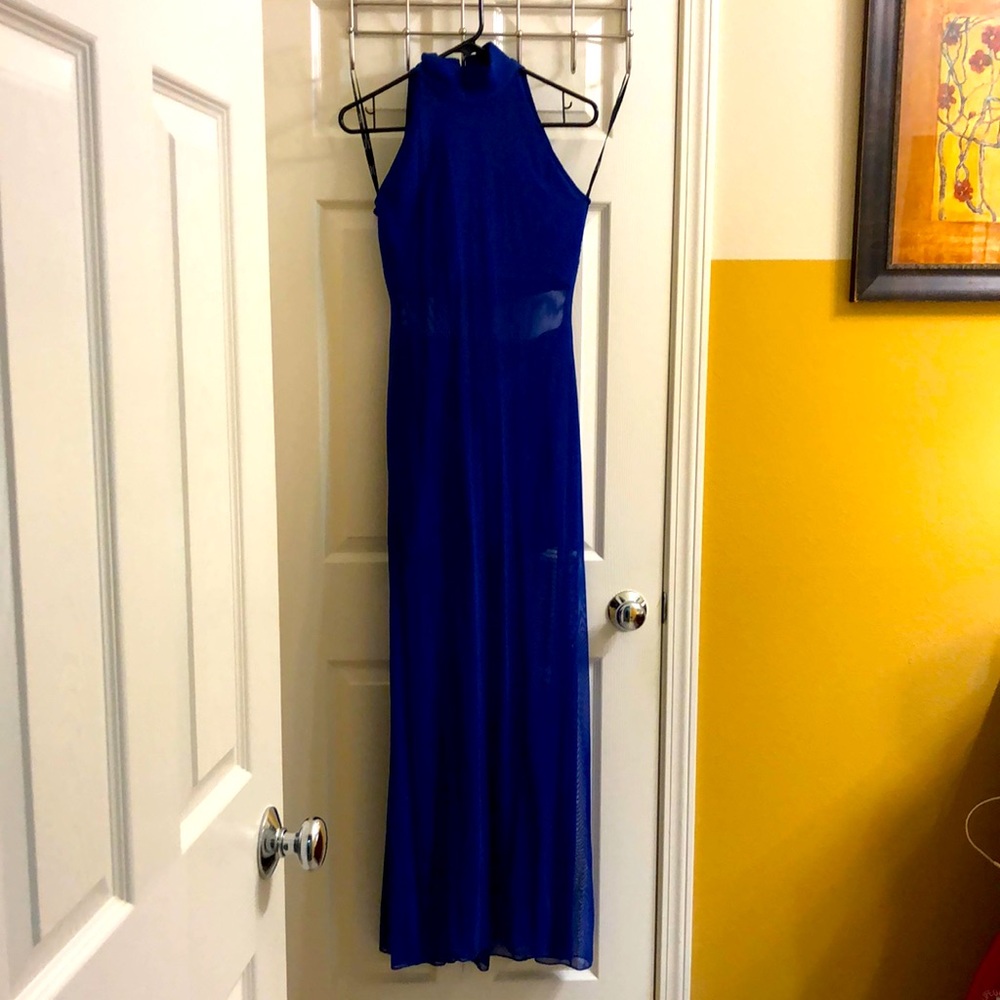 Tadashi blue M full length midi see-through dress